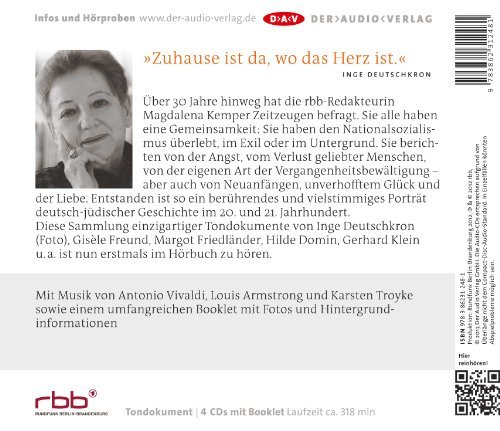 „Als Kind wünschte ich mir goldene Locken“. – Gespräche mit Überlebenden der Shoah
         (Hörbuch)