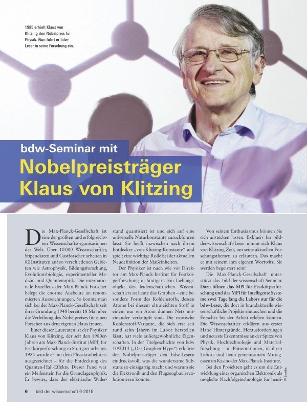 Forschung bei Max-Planck mit Nobelpreisträger Klaus von Klitzing