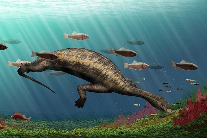 Bizarres Meeresreptil mit Hammerkopf