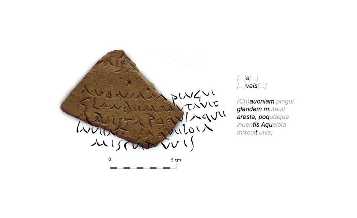 Gedicht von Vergil auf einer römischen Amphore