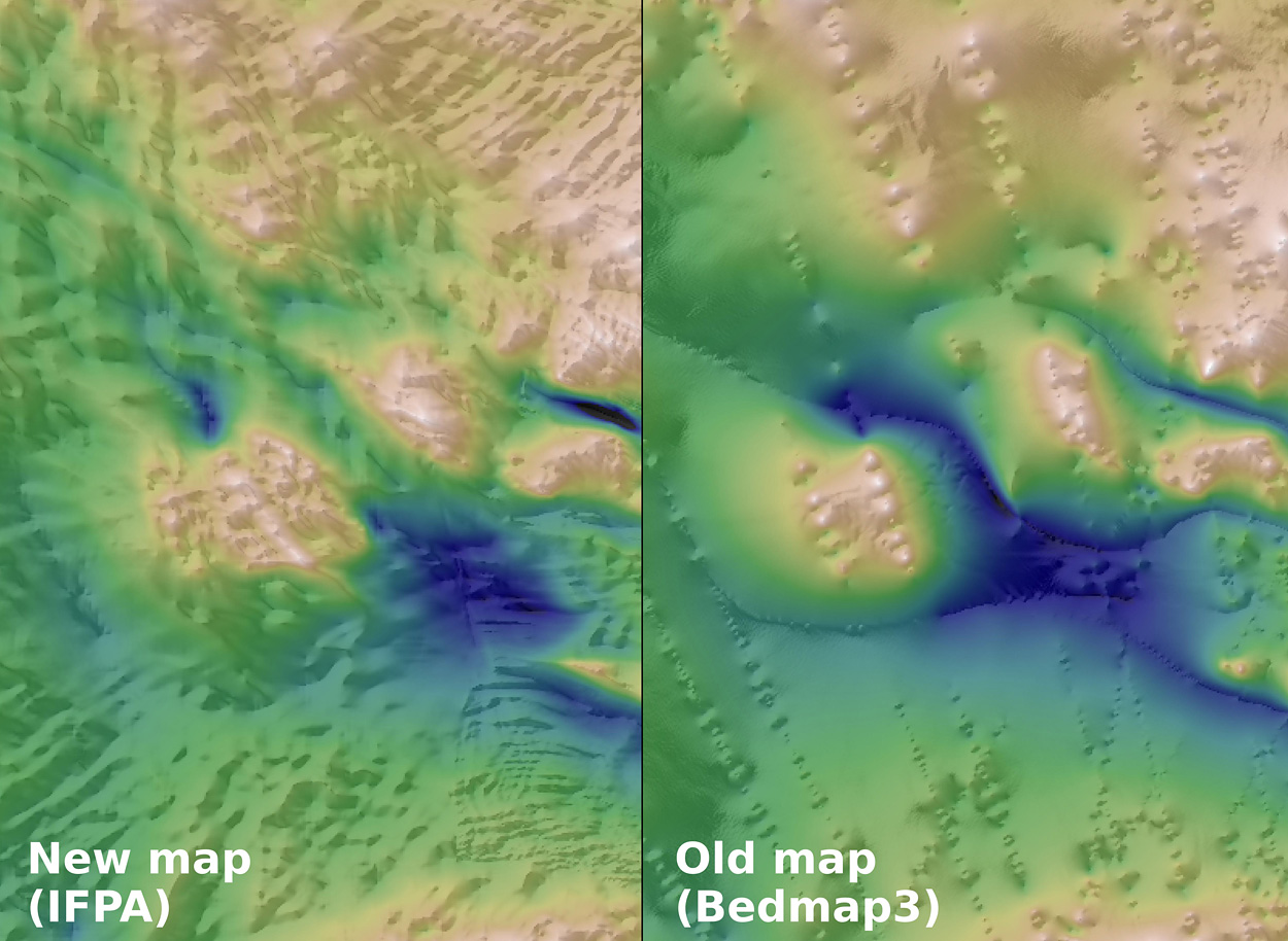 Karte der verborgenen Landschaft der Antarktis