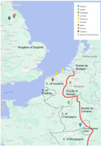 Karte mit den Herstellungsorten der romanischen, mit Robbenfell bezogenen Bucheinbände