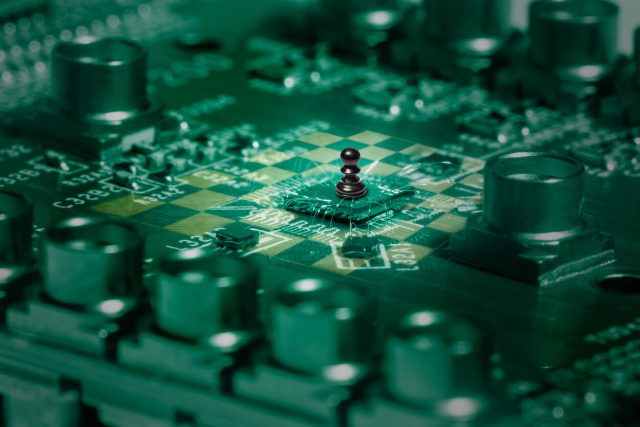 Fotografie des Chips mit integriertem Schachbrettmotiv