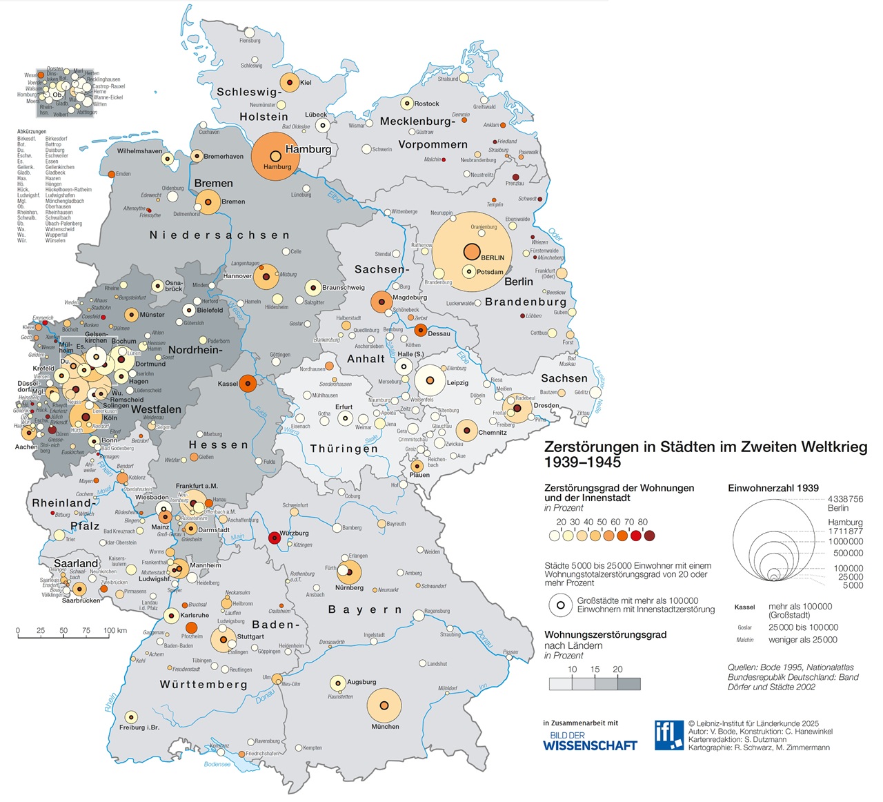 Deutschlandkarte Zerstörung in Städten im Zweiten Weltkrieg 04/2025