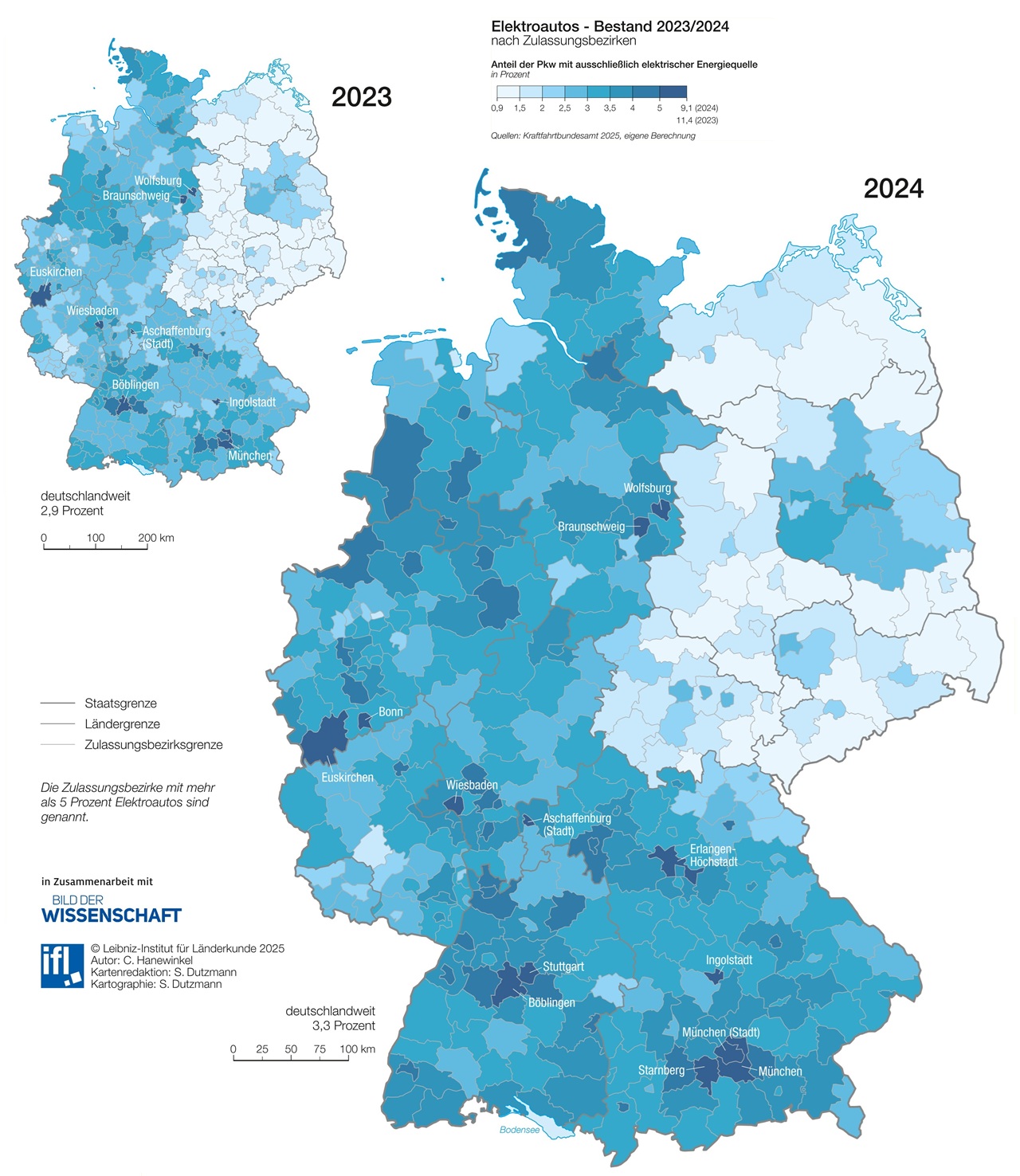 Deutschlandkarte Elektroautos 09/2025