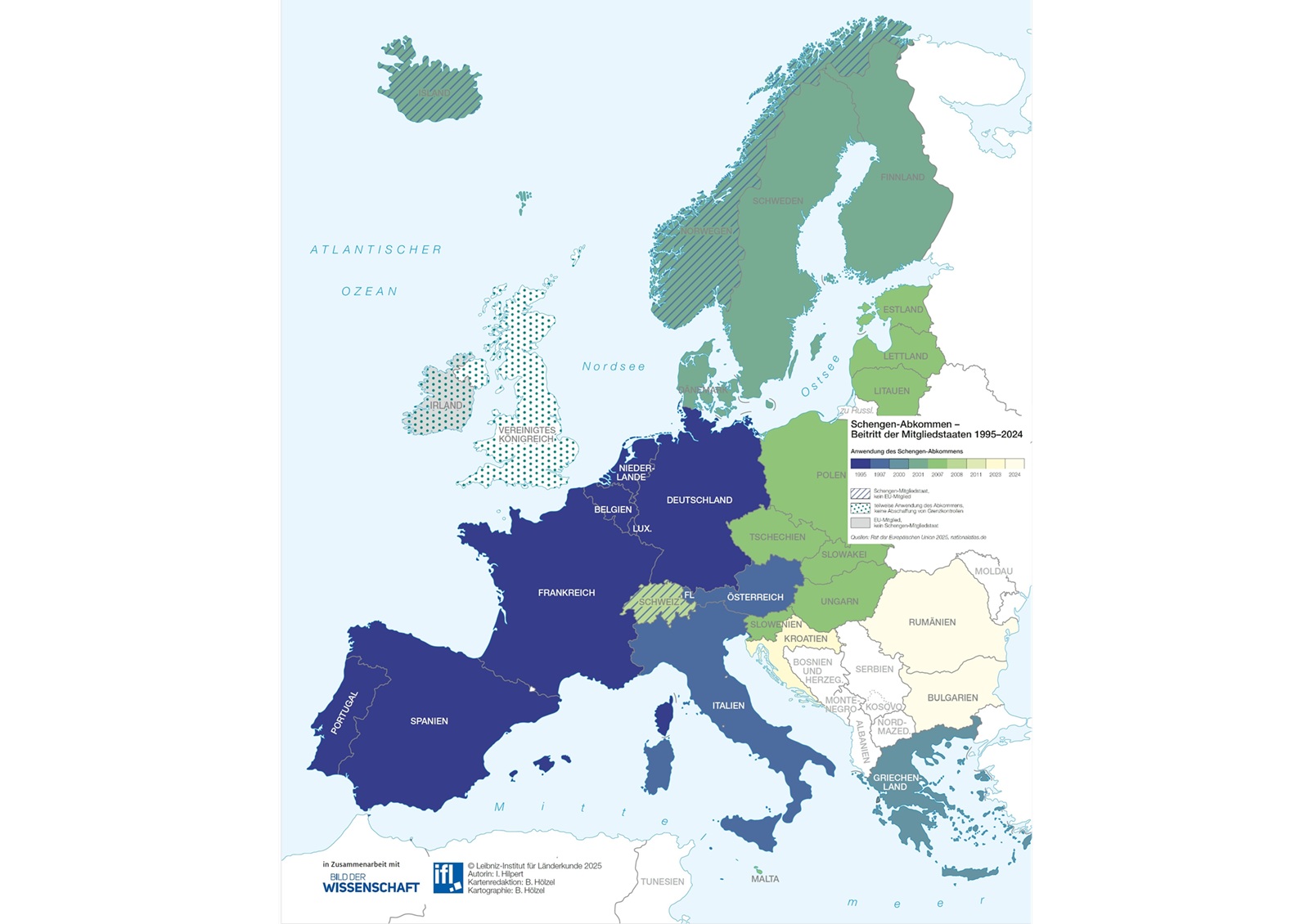 Europakarte 40 Jahre Schengener Übereinkommen 08/2025