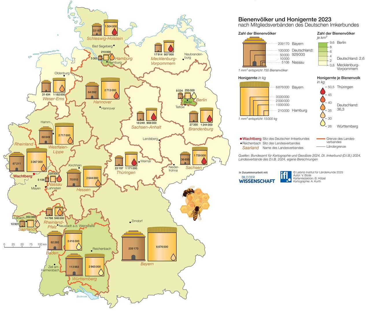 Deutschlandkarte Bienenvölker und Honigernte 10/2025