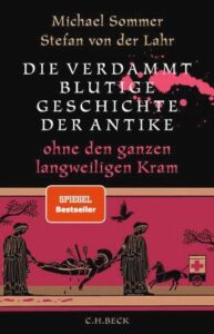 Buchcover mit Titel, Autoren, Sprechblasen- und Blut-Spritz-Design, orange 