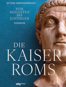 Buchcover mit antiker Büste, blauer Hintergrund, Titel 