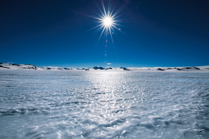 Blaueisfeld im Ellsworth-Gebirge. Diese Felder zeichnen sich dadurch aus, dass sich kein Schnee auf ihnen sammelt. (Foto: Michael Martin)
